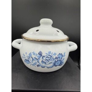 🧄🌹 Ejiry‑Like Enameled Garlic Keeper – Blue Rose Floral
